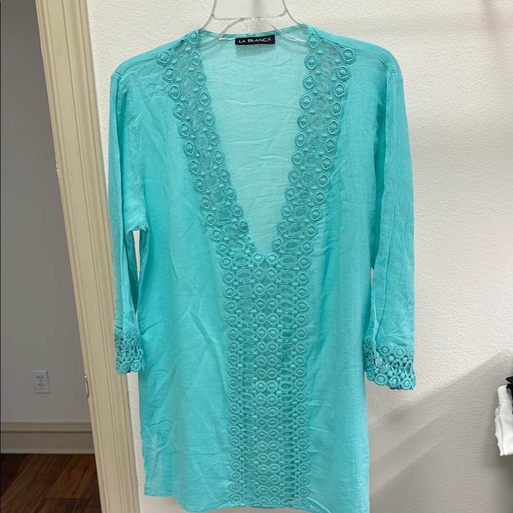 La Blanca Blue Swim Coverup with Textured Design